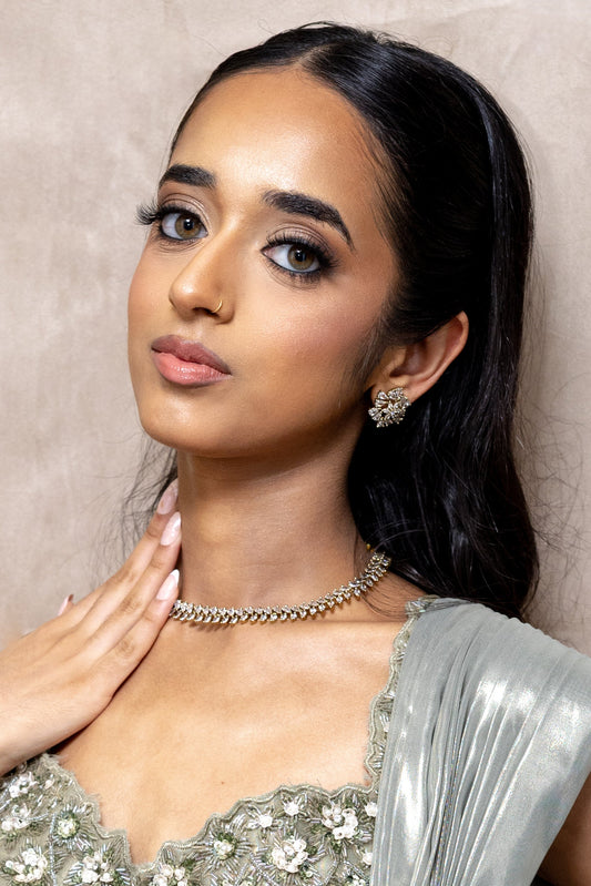 Niva Cubic Zirconia Necklace and Stud Earrings Set - High Sparkle Minimalist Jewellery - London Based Brand.